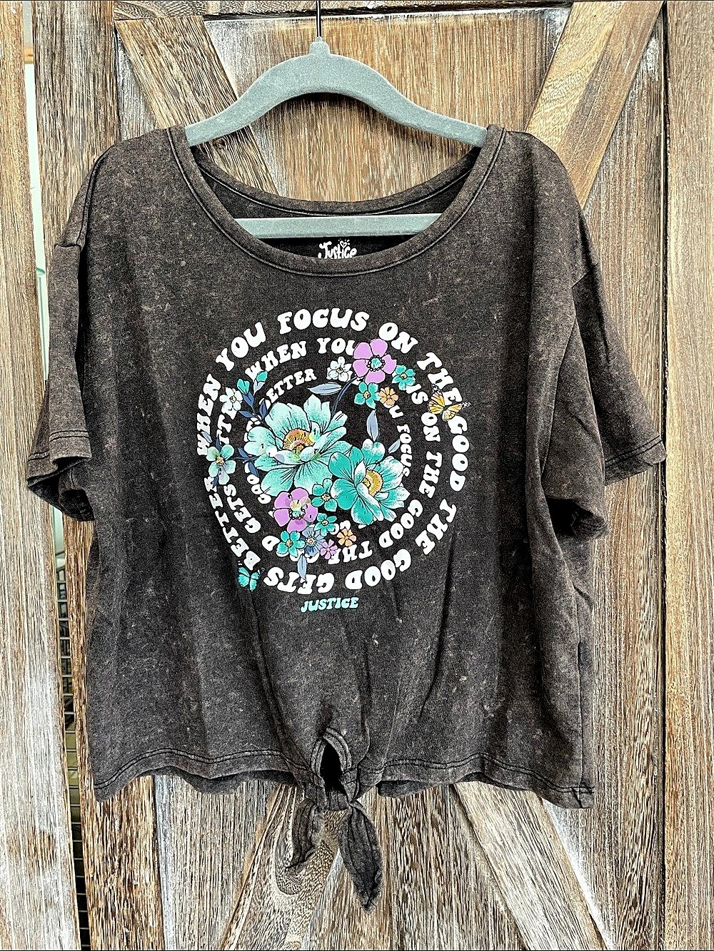 Justice Floral Tie-Front Tee Girls Size S (7/8)